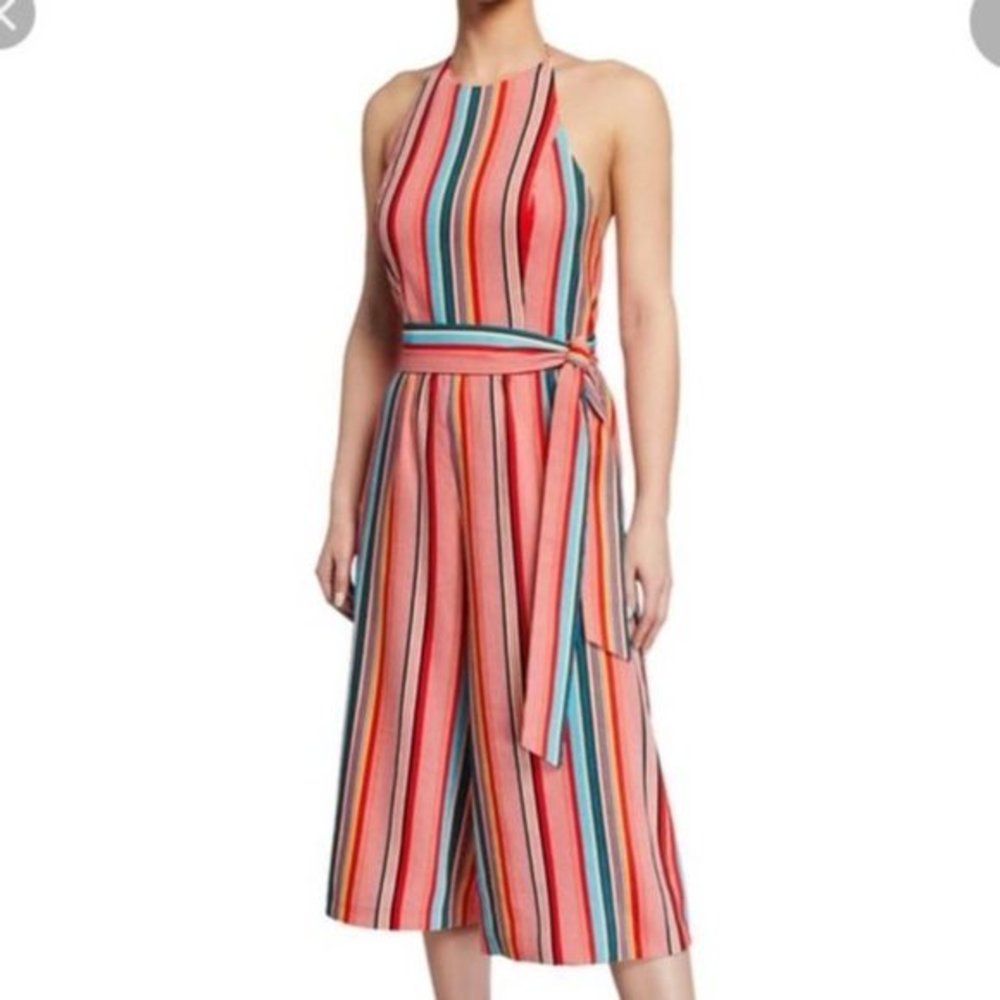 Alice + Olivia Lucie Cropped Wide leg Halter neck Striped Jumpsuit‎ Romper